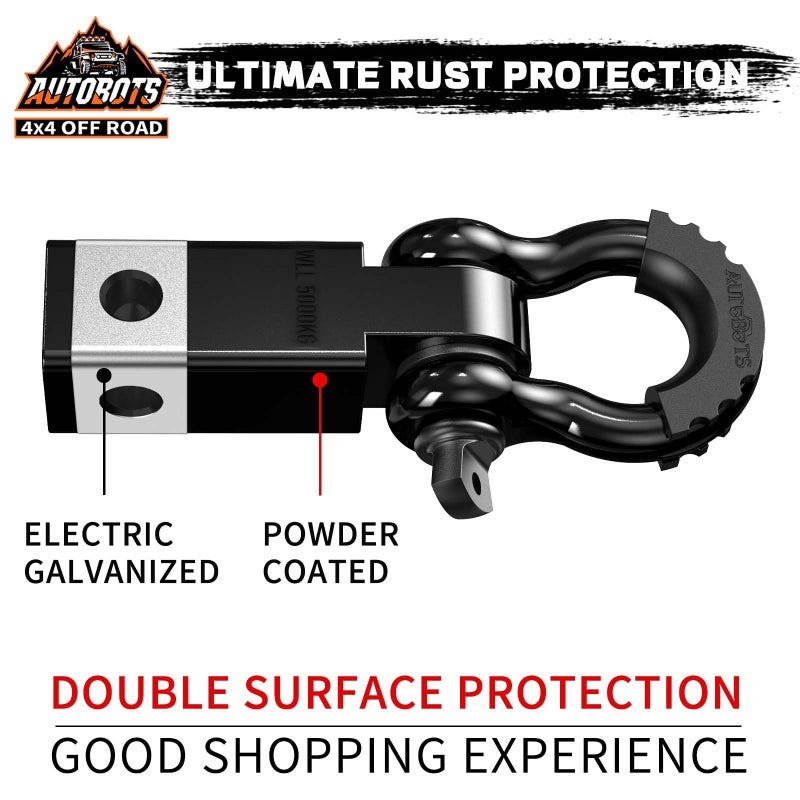 AUTOBOTS Tow Hitch Receiver 2", 45,000 Lbs Break Strength Shackle Hitch Receiver with 5/8" Hitch Pin, 3/4 D Ring Shackle, Towing Accessories for Truck Trailer Recovery Off-Road Black&Black - Image 3